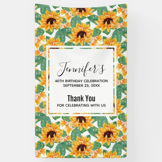 かわいらしひまわり黄色と緑のパターン誕生日 横断幕 (縦)