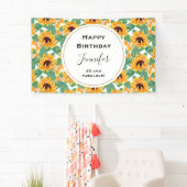 かわいらしひまわり黄色と緑のパターン誕生日 横断幕 (インサイチュ)