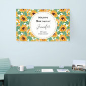 かわいらしひまわり黄色と緑のパターン誕生日 横断幕 (トレードショー)