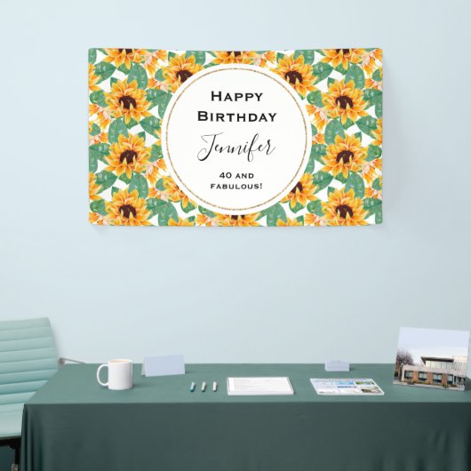 かわいらしひまわり黄色と緑のパターン誕生日 横断幕 (トレードショー)