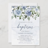 かわいらしほこりっぽい青い水色の花 | バプテスマ 招待状 (正面)