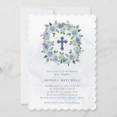 かわいらしほこりっぽい青い水色の花 | バプテスマ 招待状 (正面)