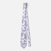 かわいらしほこりっぽい青薄紫水彩フラワーパターン ネクタイ (正面)