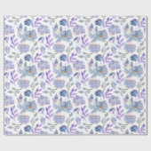 かわいらしほこりっぽい青薄紫水彩フラワーパターン ラッピングペーパー (フラット)