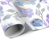 かわいらしほこりっぽい青薄紫水彩フラワーパターン ラッピングペーパー (ロールコーナー)