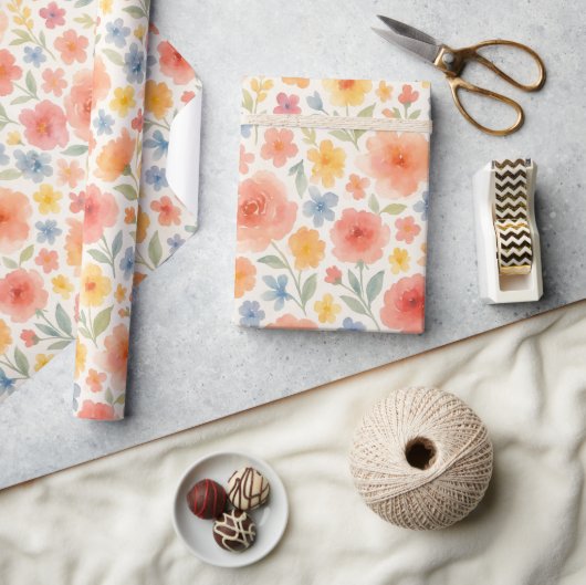 かわいらしみすぼらしいシックフランスのフローラアートパターン ラッピングペーパー (クラフト)