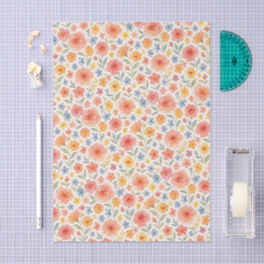 かわいらしみすぼらしいシックフランスのフローラアートパターン 薄葉紙 (クラフト)