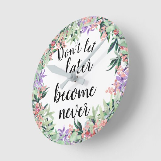 かわいらしやる気を起こさせる引用文水色フローラ ラウンド壁時計 (傾斜)