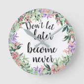 かわいらしやる気を起こさせる引用文水色フローラ ラウンド壁時計 (正面)