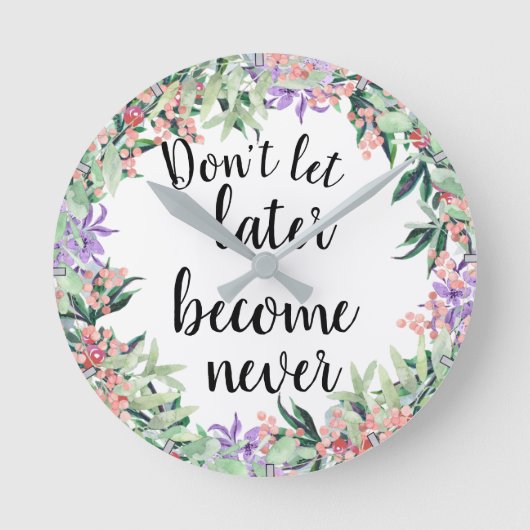 かわいらしやる気を起こさせる引用文水色フローラ ラウンド壁時計 (正面)