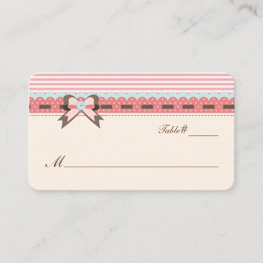 かわいらしアイボリー・ブルー・コーラル結婚ズ座席表 プレイスカード (正面)