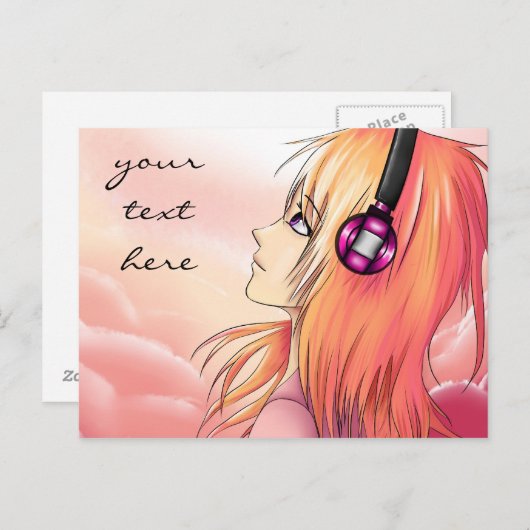 かわいらしアニ聞メ少女→音楽ポストカード ポストカード (正面/裏面)