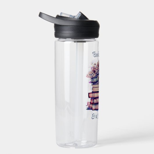 かわいらしアンティーク山積みの帳簿とヴィンテージバラ ウォーターボトル (右面)