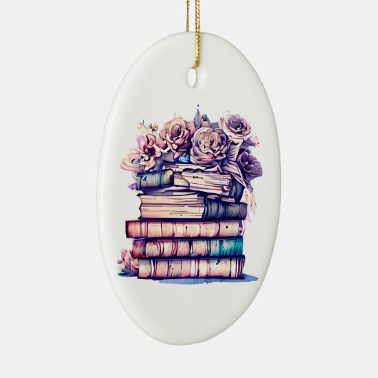 かわいらしアンティーク山積みの帳簿とヴィンテージバラ セラミックオーナメント (右)