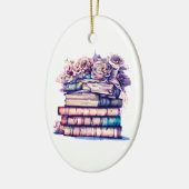 かわいらしアンティーク山積みの帳簿とヴィンテージバラ セラミックオーナメント (左)