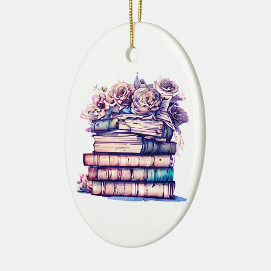 かわいらしアンティーク山積みの帳簿とヴィンテージバラ セラミックオーナメント (左)