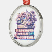 かわいらしアンティーク山積みの帳簿とヴィンテージバラ メタルオーナメント (左)