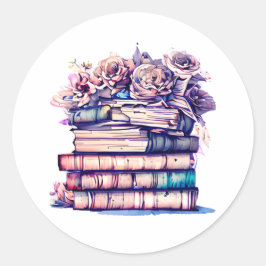 かわいらしアンティーク山積みの帳簿とヴィンテージバラ ラウンドシール