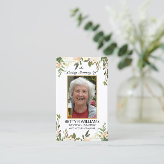 かわいらしアンティーク白フローラ金ゴールドフレーム祈りの言葉カード 名刺 (スタンド正面)