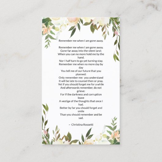 かわいらしアンティーク白フローラ金ゴールドフレーム祈りの言葉カード 名刺 (裏面)