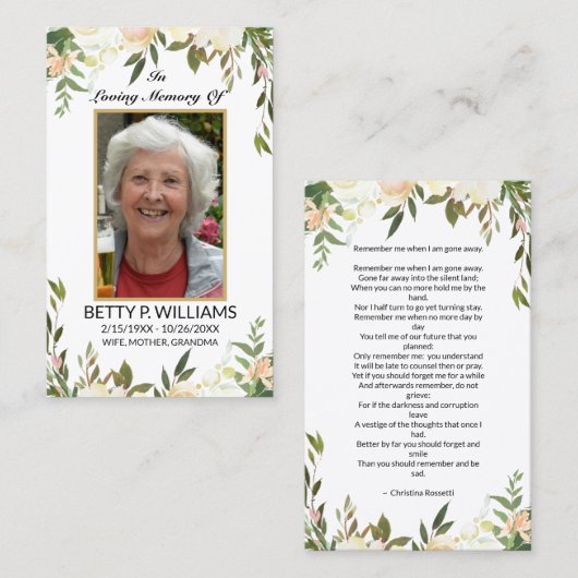 かわいらしアンティーク白フローラ金ゴールドフレーム祈りの言葉カード 名刺 (正面/裏面)