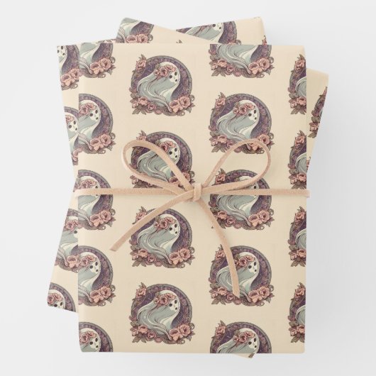 かわいらしアールヌーボー幽霊花不気味付き ラッピングペーパーシート (インサイチュ)