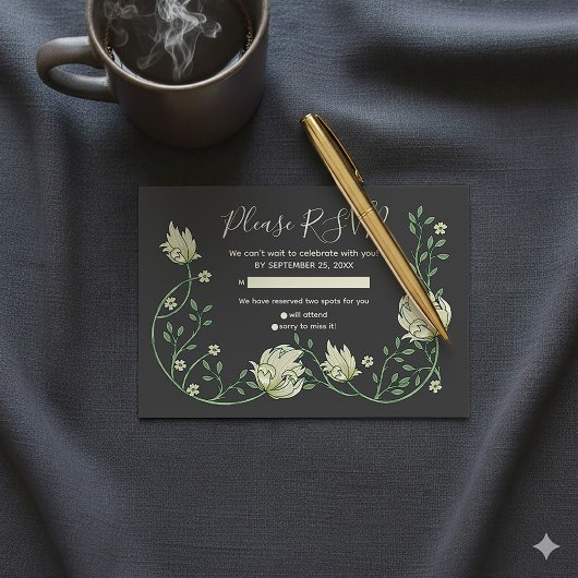 かわいらしアールヌーボー花rsvp card 出欠カード