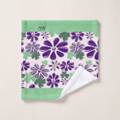 かわいらしイニシャル緑紫色の花模様 バスタオルセット (ウォッシュタオル)
