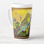 かわいらしインコと野花 カフェラテマグ (左アングル)