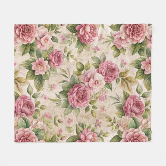 かわいらしインスパイアヴィンテージ花柄 フリースブランケット (正面(横))