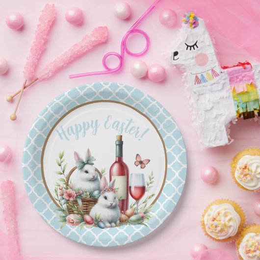かわいらしイースターバニー&ワインリース紙プレート ペーパープレート (パーティー)