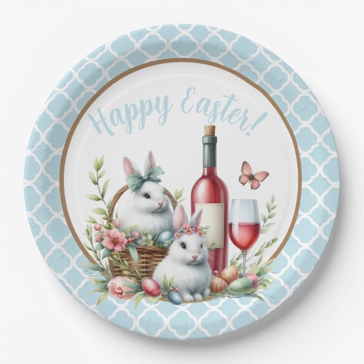 かわいらしイースターバニー&ワインリース紙プレート ペーパープレート (正面)