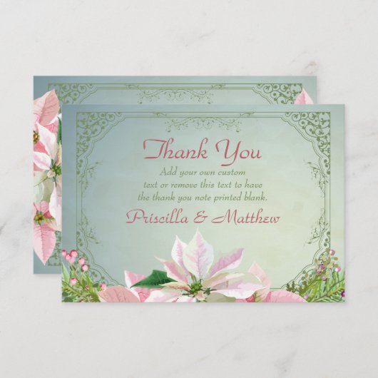 かわいらしウィンターパイン&ポインセチアサンキューカード サンキューカード (正面/裏面)