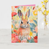 かわいらしウォーターカラーラビットハッピーバースデー カード (黄色い花)