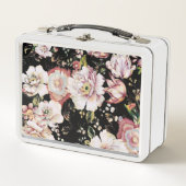 かわいらしエレガントガーリーシックなピンクのフローラ メタルランチボックス (正面)