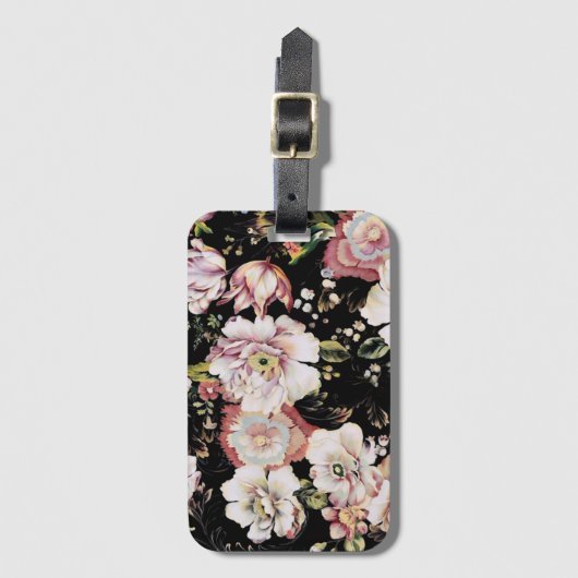 かわいらしエレガントガーリーシックなピンクのフローラ ラゲッジタグ (正面縦)
