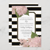 かわいらしエレガントモダン白黒ストライプ 招待状 (正面/裏面)