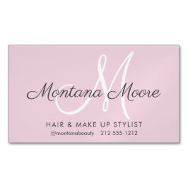 かわいらしエレガントモノグラムピンクメイクアップヘアサロン  マグネット名刺