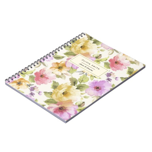 かわいらしエレガント水の色のフローラガーリーお名前 ノートブック (左側)