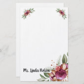 かわいらしエレガント水フローラパーソナライズされた 便箋 (正面/裏面)