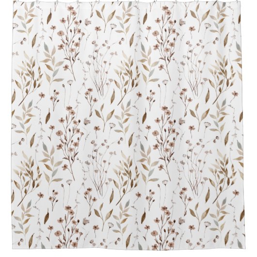 かわいらしエレガント茶の野離れ花柄 シャワーカーテン (正面)