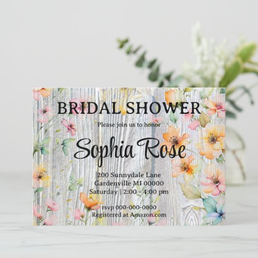 かわいらしオレンジワイルドフラワー素朴ブライダルシャワー 招待状 (スタンド正面)