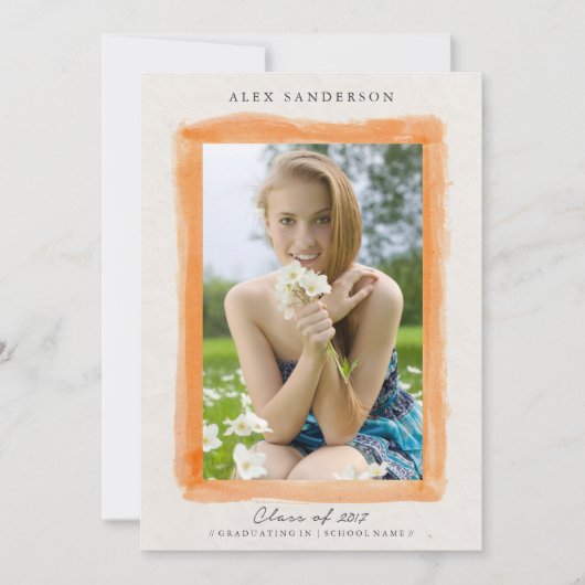 かわいらしオレンジ色の縁ど卒業写真 案内状 (正面)