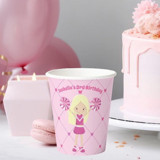 かわいらしカスタムチアリーダー女子ピンク誕生日 紙コップ