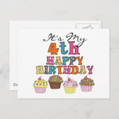 かわいらしカップケーキ4th誕生日Tシャツとギフト ポストカード (正面/裏面)