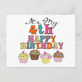 かわいらしカップケーキ4th誕生日Tシャツとギフト ポストカード (正面)