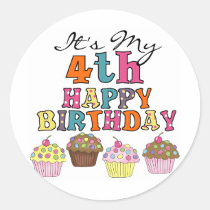 かわいらしカップケーキ4th誕生日Tシャツとギフト ラウンドシール
