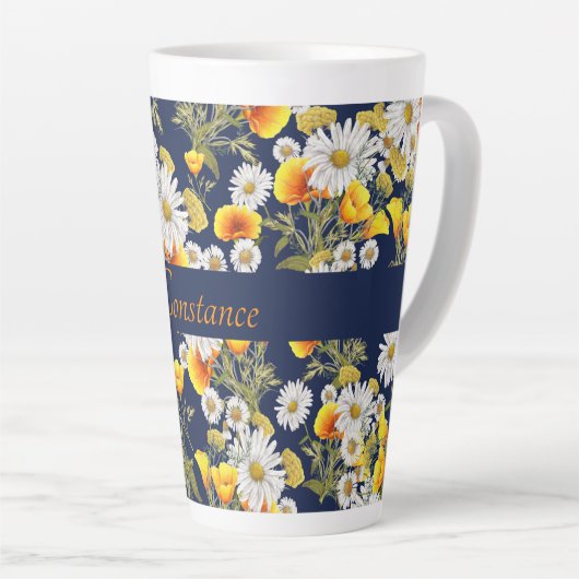 かわいらしカモミール&ポピーパーソナライズされたズ カフェラテマグ (右アングル)