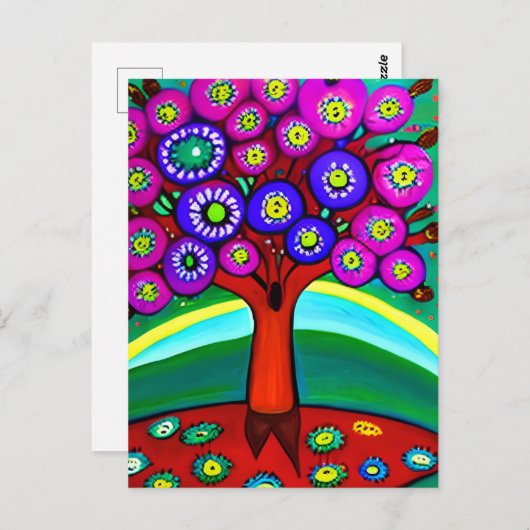 かわいらしカラフルお洒落フォークア保ートのTouc ポストカード (正面/裏面)