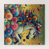 かわいらしカラフルお洒落花と白馬 ジグソーパズル (横)